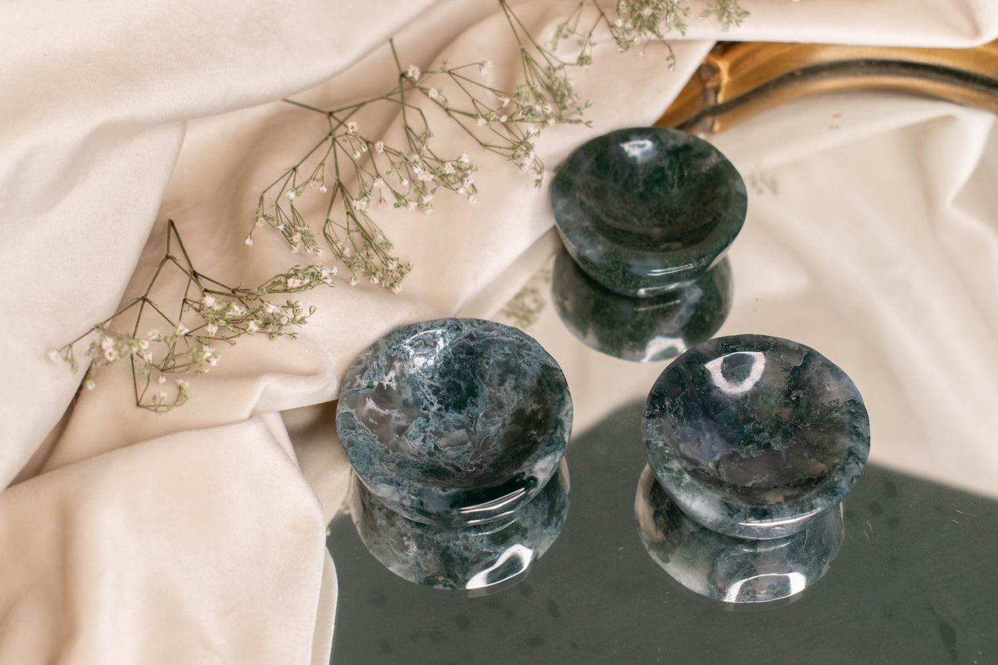 Shallow Moss Agate Bowls