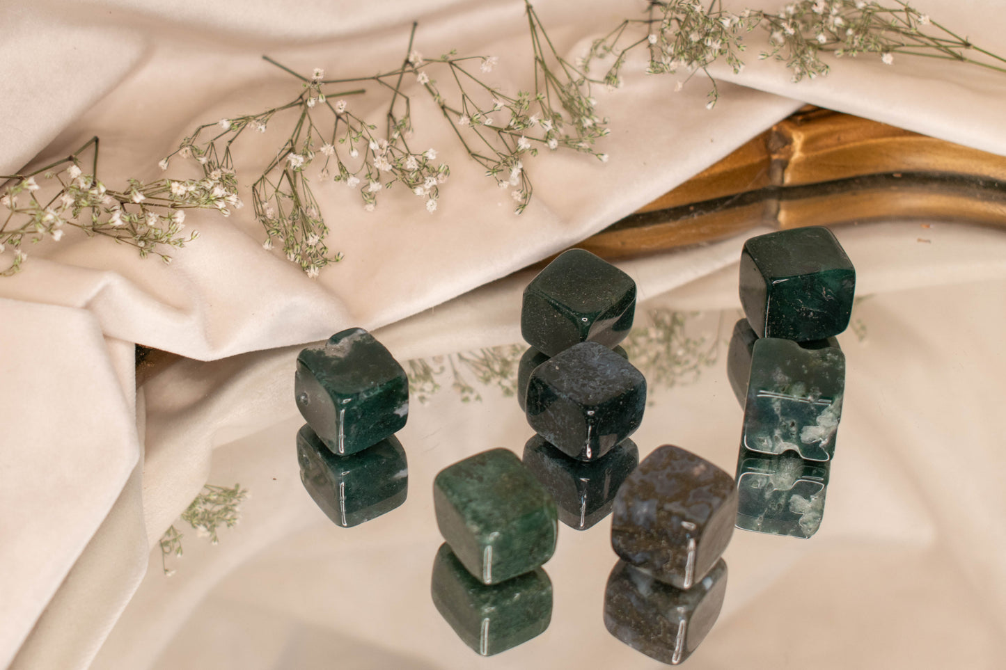 Moss Agate Tumbles - Cubed