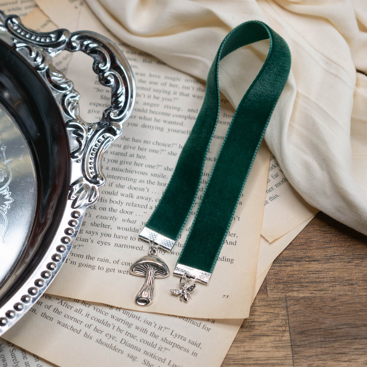 Green Velvet Ribbon Bookmark