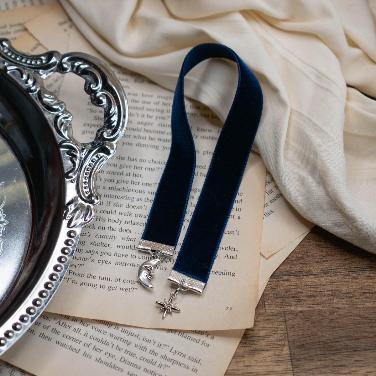 Blue Velvet Ribbon Bookmark