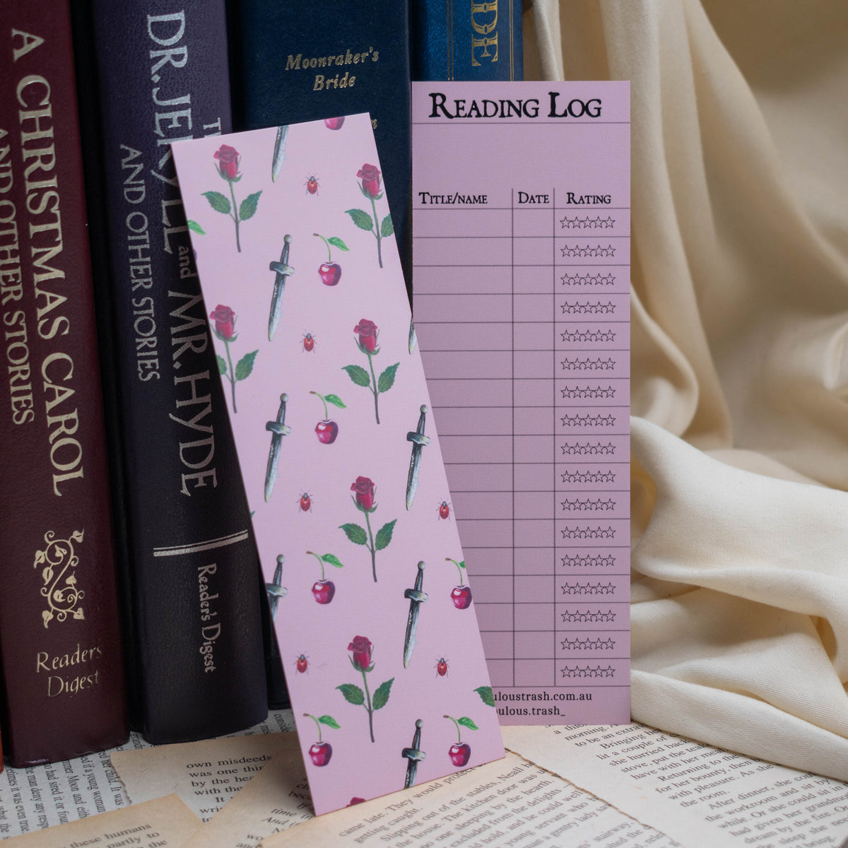 Romantasy Cherry Reading Log Bookmark
