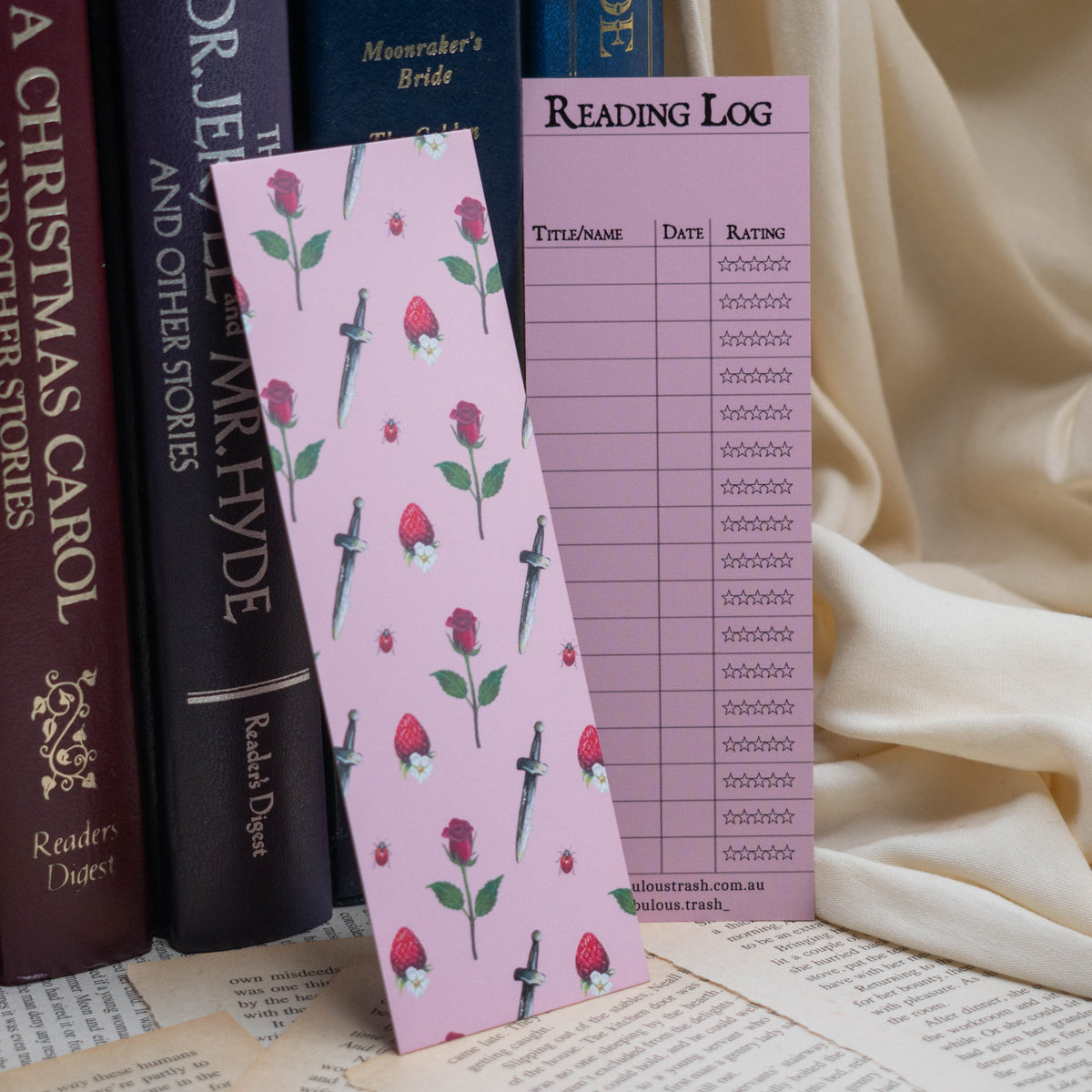 Romantasy Strawberry Reading Log Bookmark