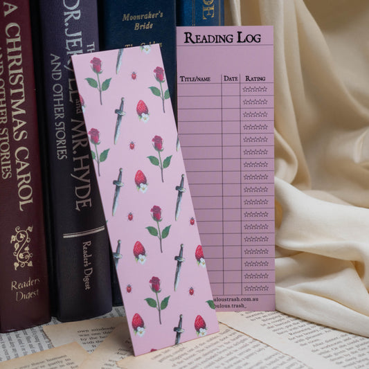 Romantasy Strawberry Reading Log Bookmark
